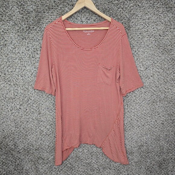Soft Surroundings Top Womens Large Red Scoop Neck Striped Stretch Casual Ladies - Picture 1 of 7